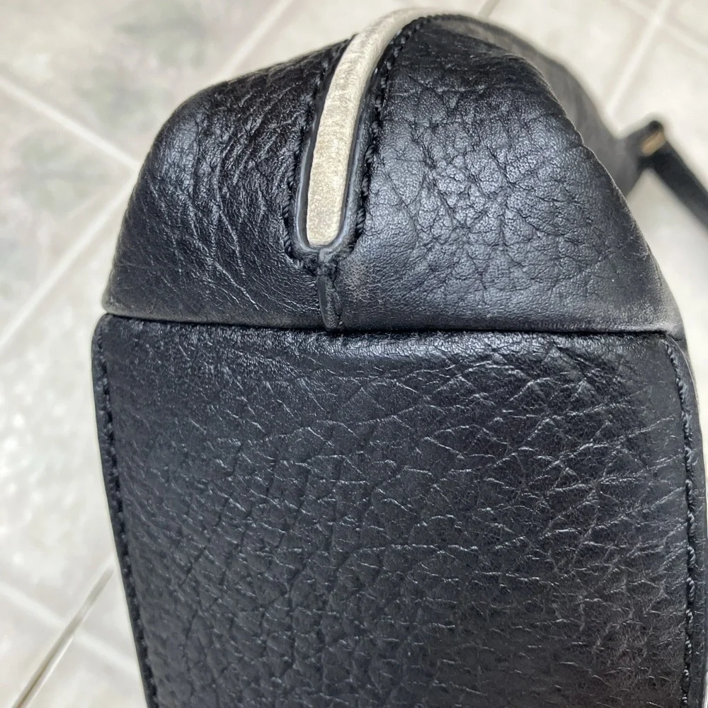Kate Spade Black Pebbled Leather‎ with White Trim & Striped Lining Shoulder Bag